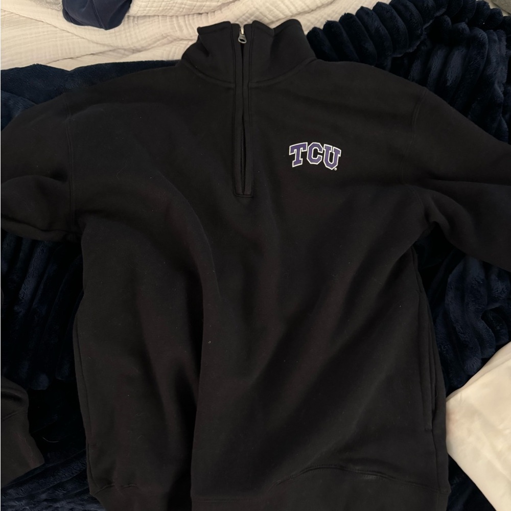 Black TCU Quarter-Zip Sweater
